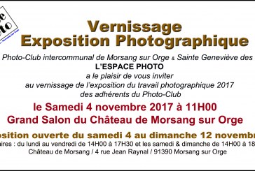 Invitation au vernissage de l’expo interne de L’Espace Photo le samedi 4 novembre à 11H00 au Château de Morsang